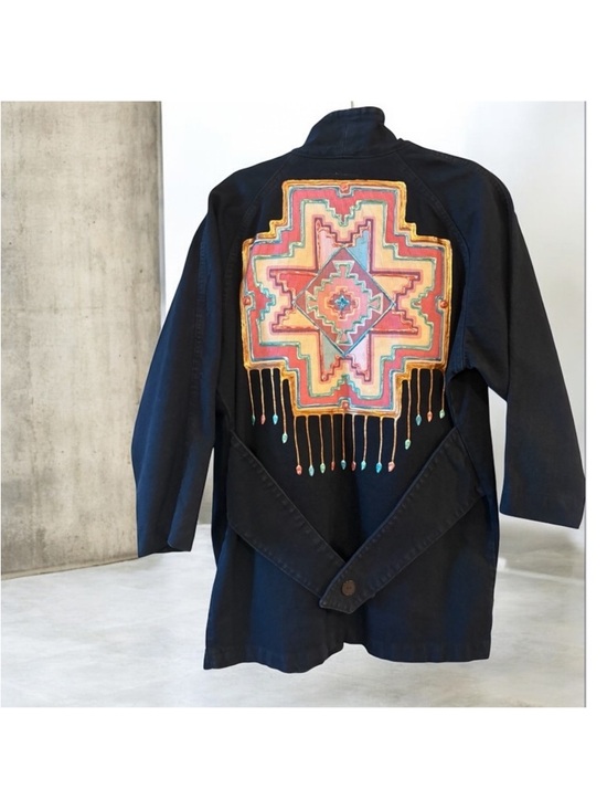 Sundance Hand Painted Southwestern  Boho Western  Oversized Coat Size Small - Picture 3 of 11